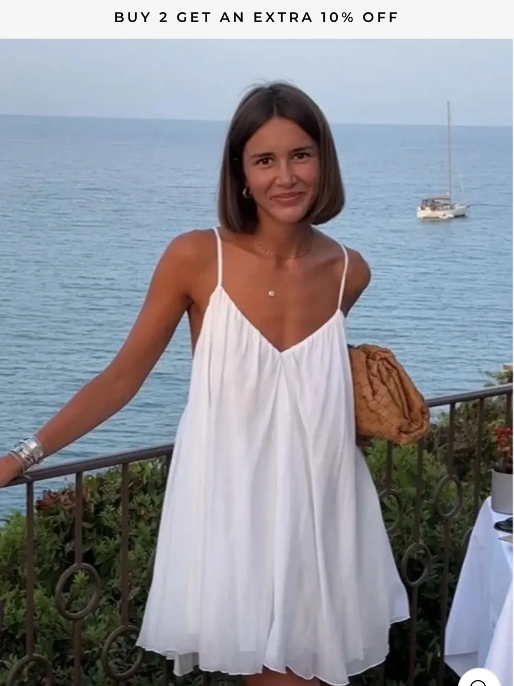 White Spaghetti-Strap Mini Dress - Picture 2 of 9